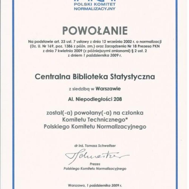 Powiększ obraz: Powołanie na członka Komitetu Technicznego PKN