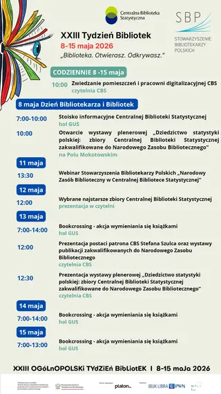 Powiększ obraz: Harmonogram Tygodnia Bibliotek w Centralnej Bibliotece Statystycznej
